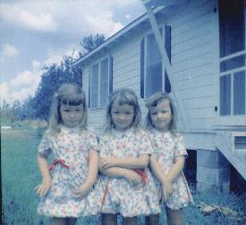 Charlene, Darlene and Birthalene Self, about 3 years old