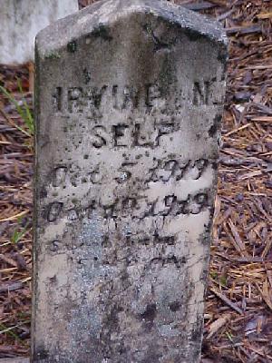 Tombstone of Irving Nathaniel Self (b. and d. 1919)