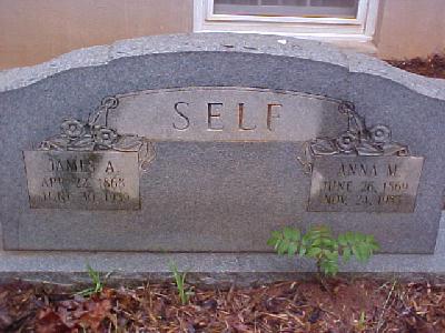 Tombstone of James Ambrose Self (1865-1939) and wife, Anna