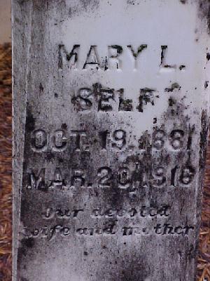 Tombstone of Mary L. Self (1881-1916)