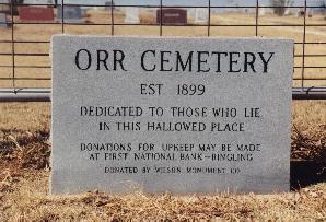Orr, OK Cemetery Monument