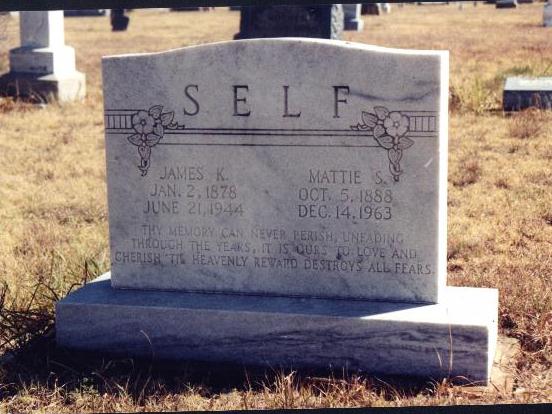 Gravesite of James Kentchen and Mattie Scott (Burkett) Self