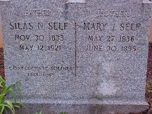 Tombstone of Silas Nathaniel Self (1833-1921) and wife Mary