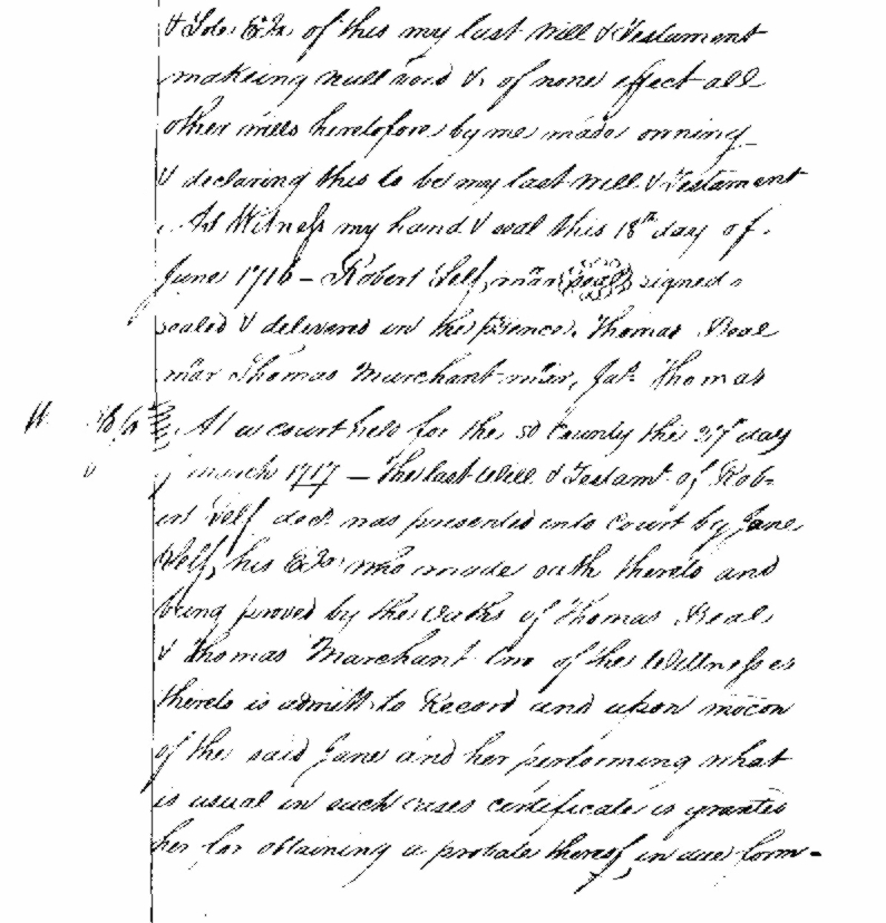 Second part of Will of "Olde" Robert Selfe